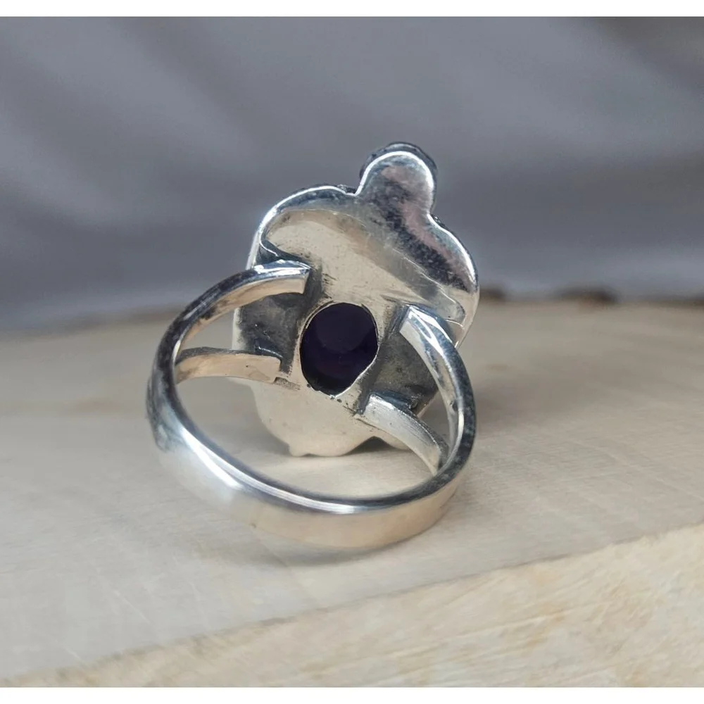 Natural Dark Brazilian Amethyst Sterling Silver Ring 6.5 Cts Artisan Statement